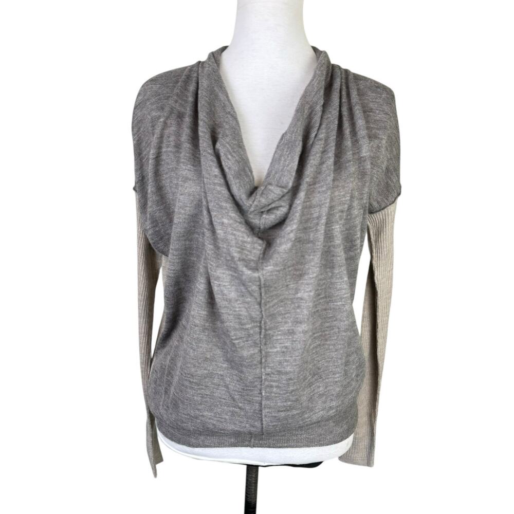 Rebecca Taylor Two Tone Gray Alpaca Wool Blend Cowl Neck Long Sleeve Sweater